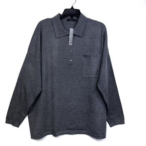 RDI Sweater Mens Medium Grey Collared Pullover Polo Soft Knit Long Sleeve Size L